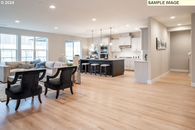 living room featuring light wood-type flooring