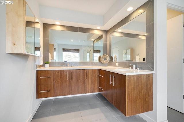 bathroom featuring vanity and tile patterned flooring