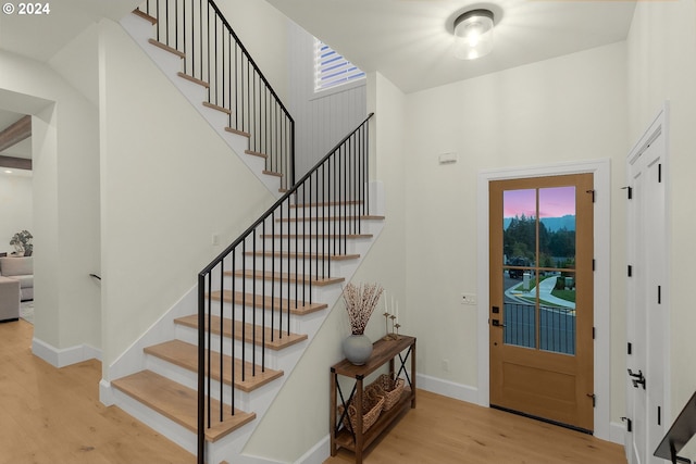 foyer entrance featuring a wealth of natural light and light wood-type flooring