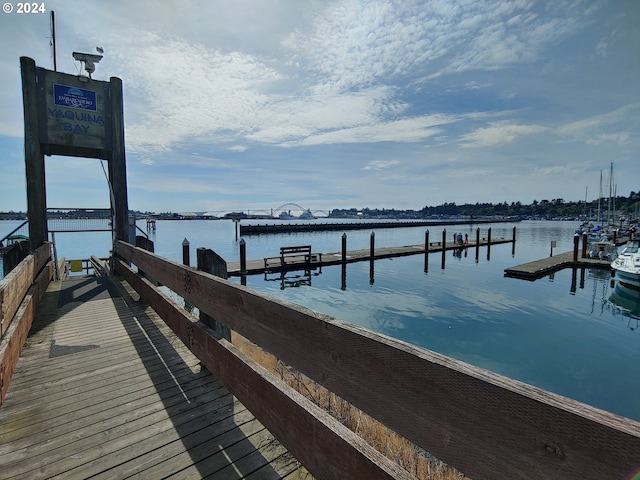 view of dock with a water view