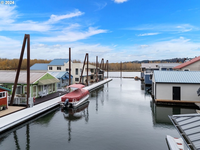 dock area with a water view