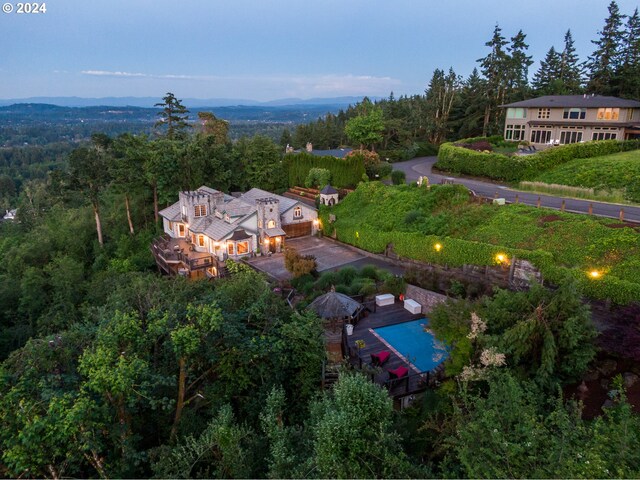 property view of mountains featuring a forest view