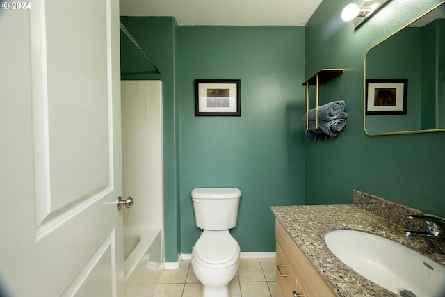 full bathroom with vanity, tile patterned flooring, toilet, and shower / bathtub combination