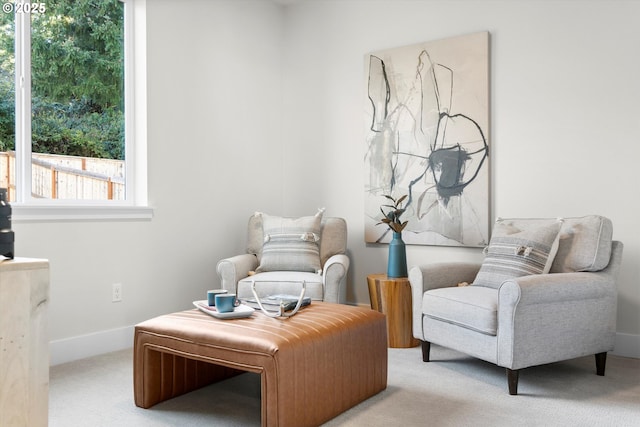 sitting room with light colored carpet