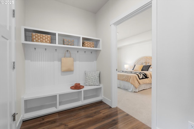 mudroom with dark hardwood / wood-style flooring