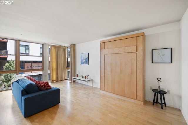 living room with floor to ceiling windows and hardwood / wood-style floors