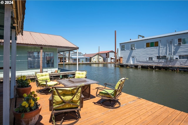 dock area with a water view