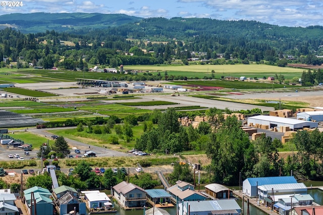 birds eye view of property with a mountain view