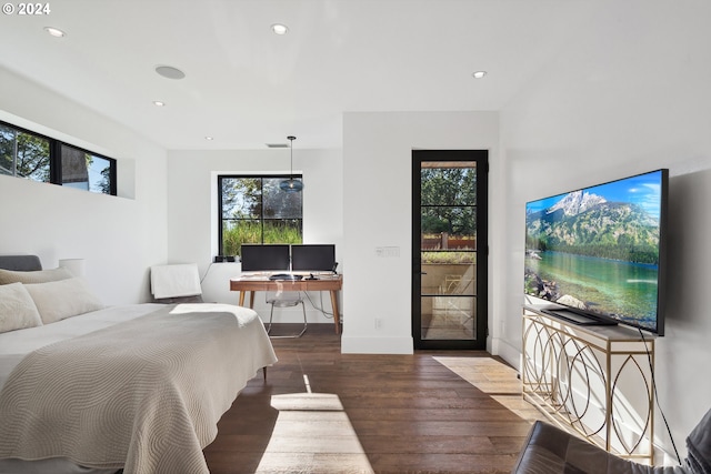 bedroom featuring multiple windows and wood-type flooring