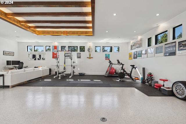 workout room with recessed lighting