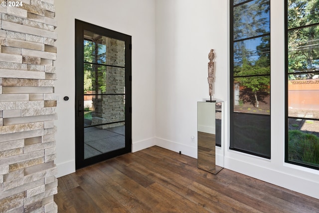 entrance foyer with a fireplace and dark hardwood / wood-style flooring