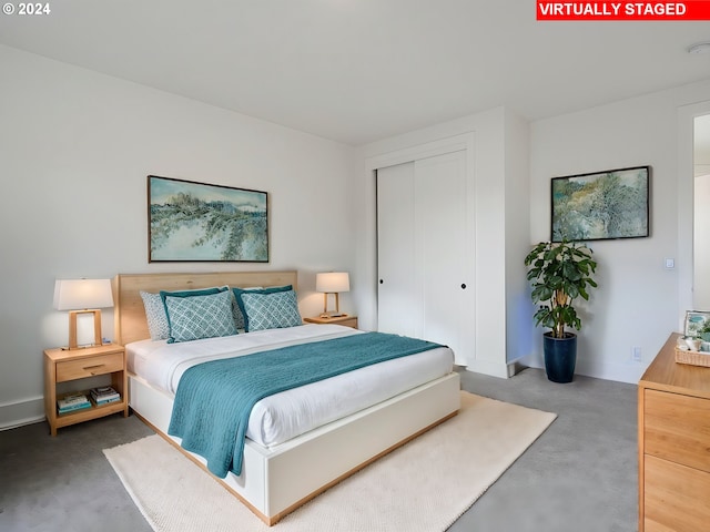 bedroom featuring a closet and carpet