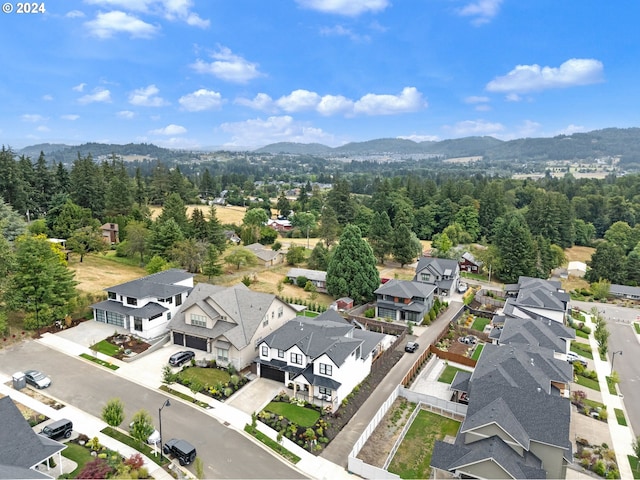 birds eye view of property featuring a mountain view