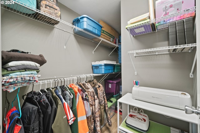 walk in closet featuring hardwood / wood-style flooring