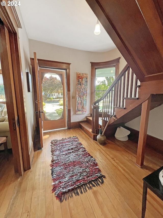 foyer entrance with hardwood / wood-style floors