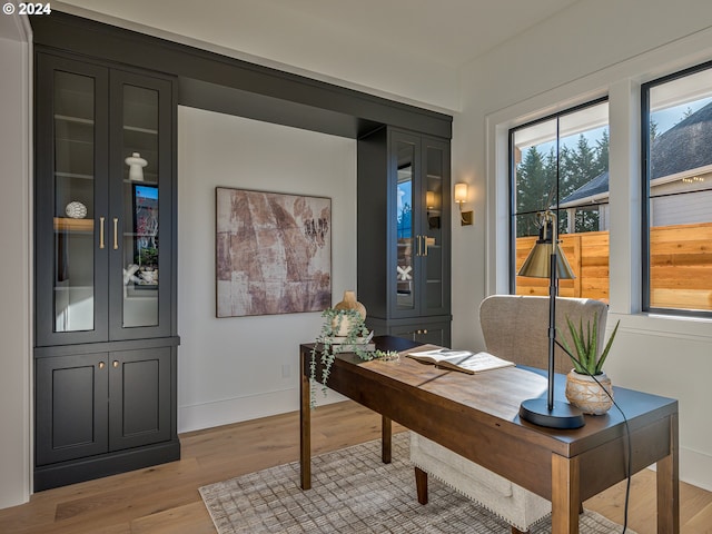 office space with light wood-type flooring