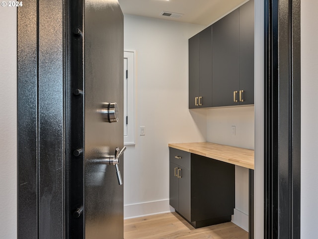 kitchen featuring light hardwood / wood-style flooring and butcher block counters