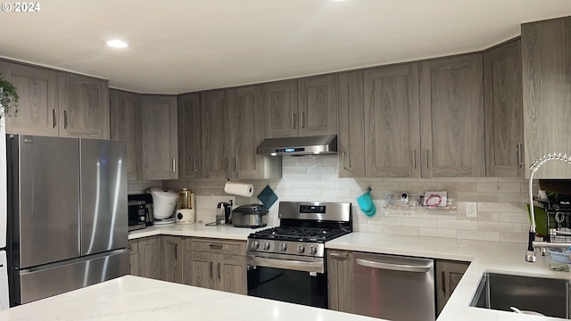 kitchen with decorative backsplash and stainless steel appliances