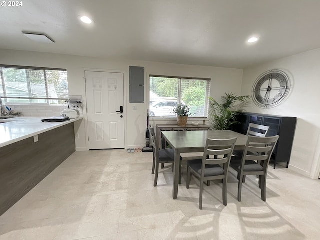 dining room featuring a healthy amount of sunlight and electric panel