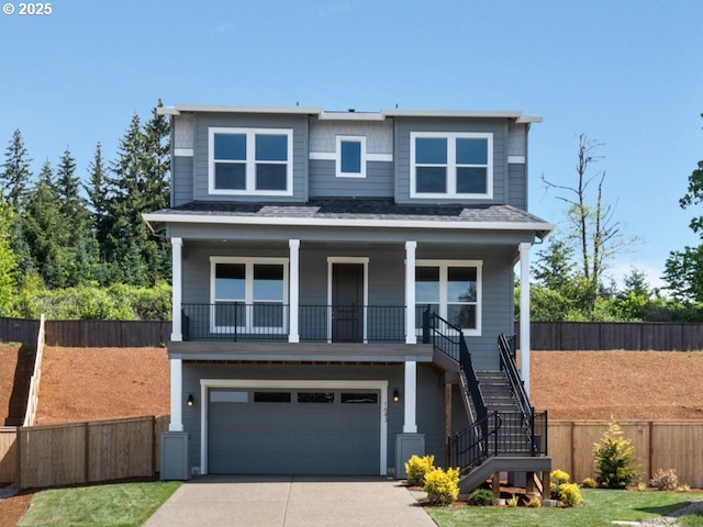 1643 NE Josephine Ct Unit 175, Estacada, OR 97023 - view of front of property with stairs, a porch, driveway, an attached garage, and roof with shingles