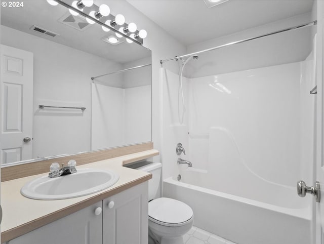 full bathroom with vanity, toilet, and bathing tub / shower combination