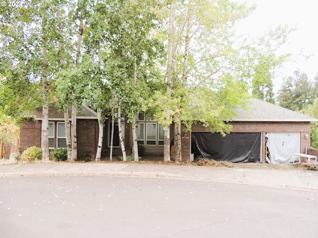 obstructed view of property with a garage