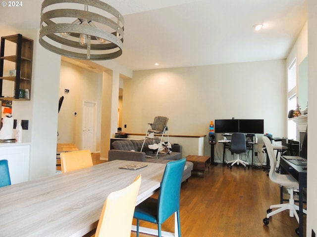 dining area with dark hardwood / wood-style flooring