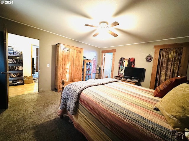 bedroom featuring carpet flooring and ceiling fan