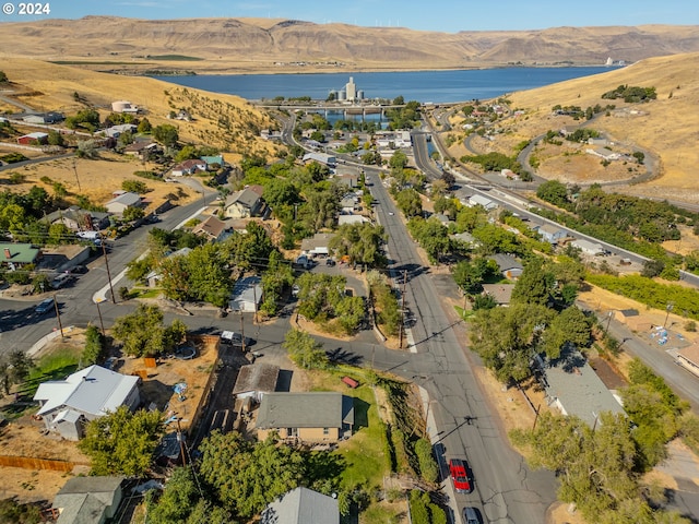 aerial view with a water and mountain view