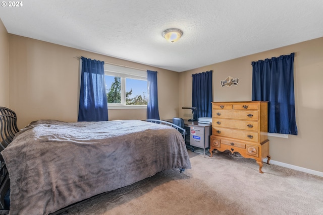 bedroom with carpet flooring and a textured ceiling