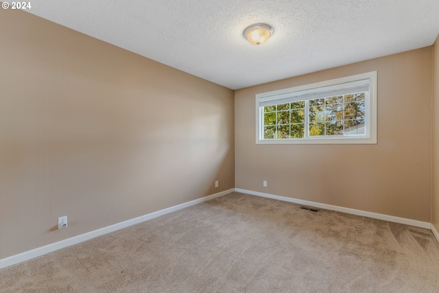 empty room featuring light carpet and a textured ceiling