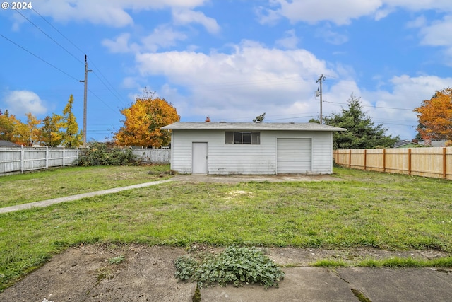 view of outdoor structure with an outbuilding and a fenced backyard