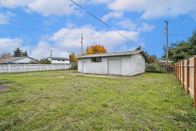 view of yard featuring an outbuilding and a fenced backyard