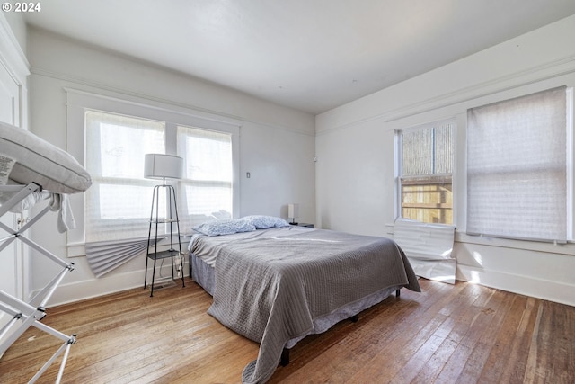 bedroom featuring multiple windows and wood-type flooring