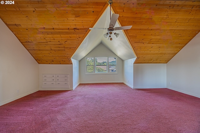 bonus room with carpet flooring, vaulted ceiling, and wooden ceiling