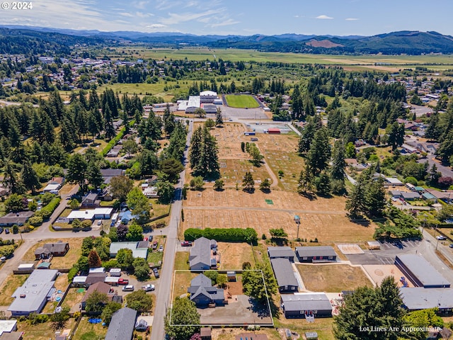 drone / aerial view featuring a mountain view