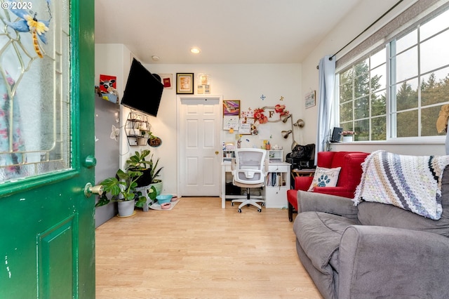 office area featuring light hardwood / wood-style floors