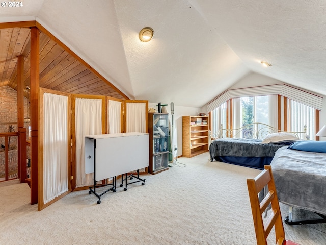 14355 NW Pheasant Hill Ln, Mcminnville, OR 97128 - bedroom with lofted ceiling, carpet floors, and wood walls