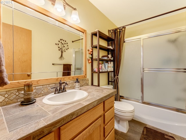 14355 NW Pheasant Hill Ln, Mcminnville, OR 97128 - bathroom with toilet, vanity, shower / bath combination with glass door, and tile patterned flooring