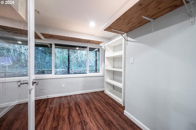 spacious closet featuring dark hardwood / wood-style floors