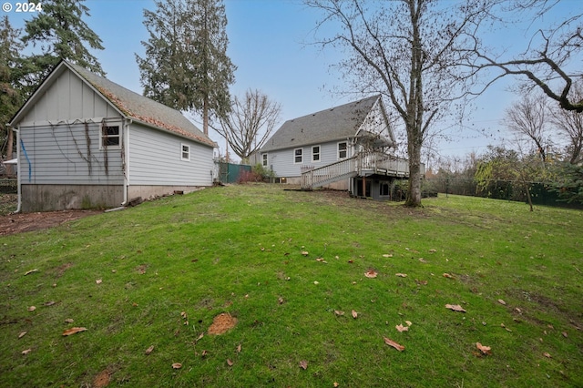 view of yard featuring a wooden deck