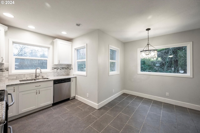 kitchen featuring white cabinetry, dishwasher, stove, and sink