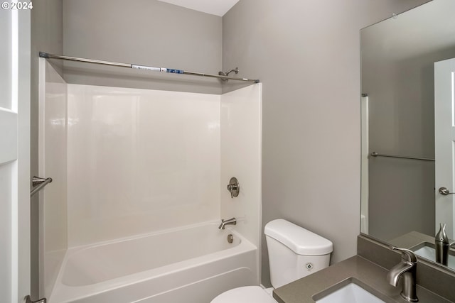 full bathroom featuring vanity, shower / bathtub combination, and toilet