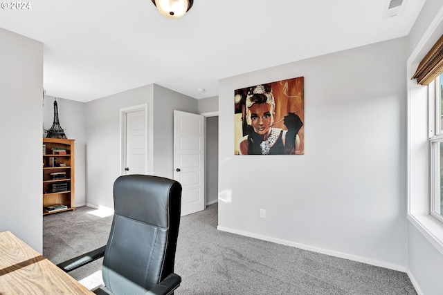 home office featuring carpet flooring and a wealth of natural light