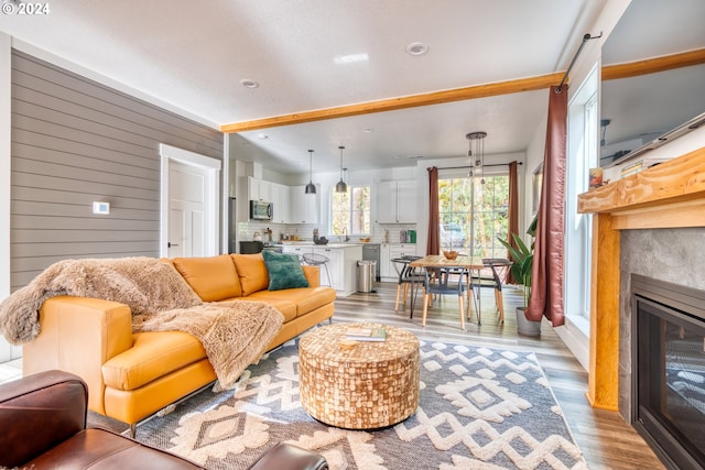 living room with light hardwood / wood-style floors