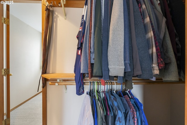 walk in closet featuring carpet flooring