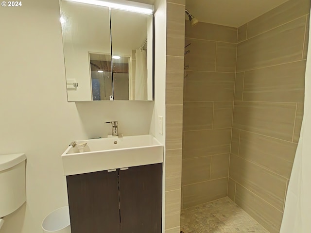 bathroom featuring vanity, a shower with curtain, and toilet