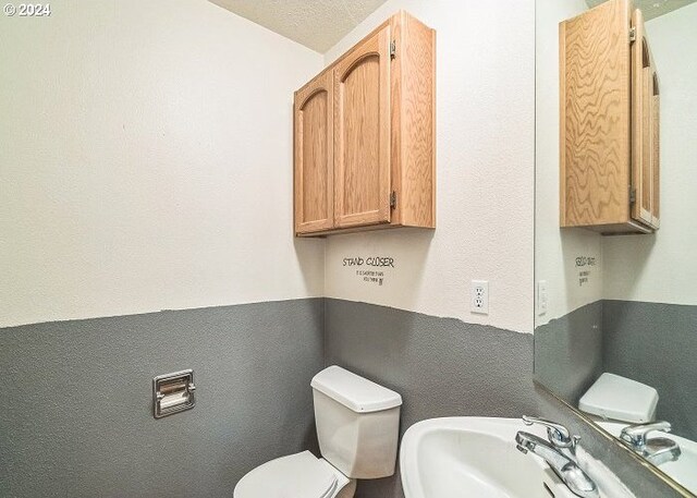 bathroom featuring toilet, sink, and a textured ceiling