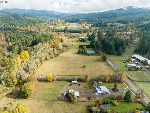 bird's eye view featuring a mountain view and a rural view