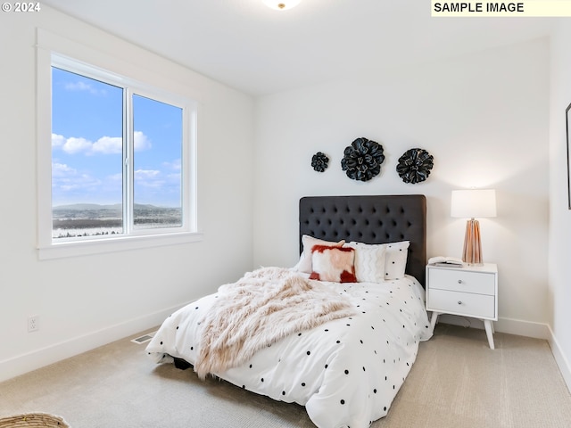 carpeted bedroom with ensuite bath